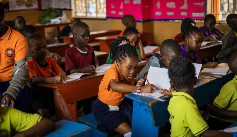 Learners writing at their desks